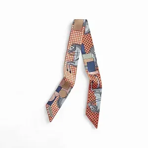Hermès Шелковая лента Twilly Corail / Bleu / Camel - фото 1