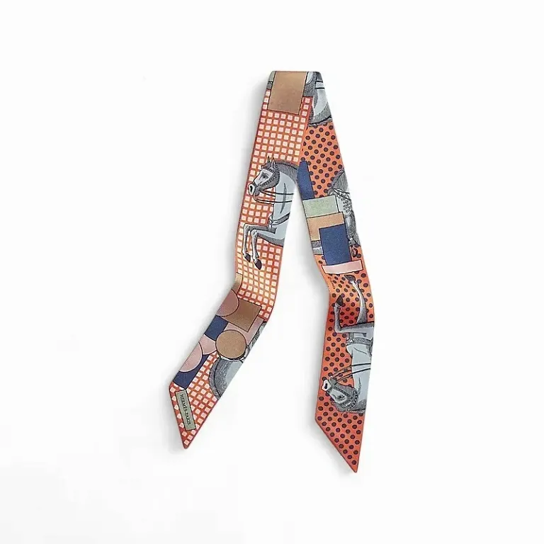 Шелковая лента Twilly Hermes Corail / Bleu / Camel - фото 1