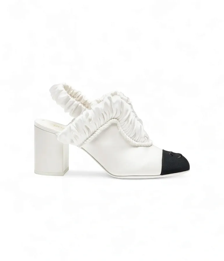 Атласные слингбэки Chanel White/Black - фото 1