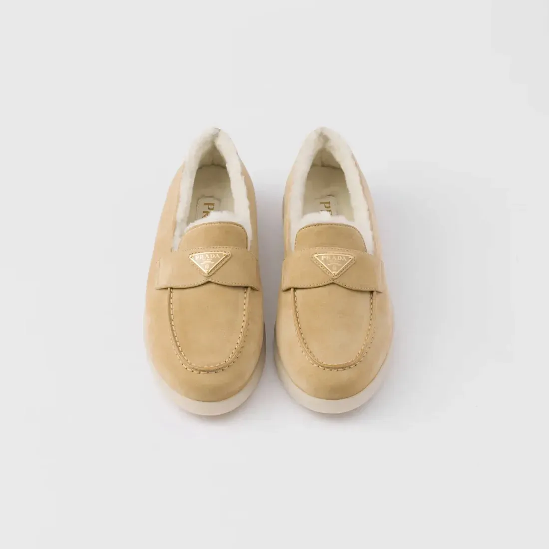 Prada Мокасины из замши теленка и овчины Ecru - фото 6