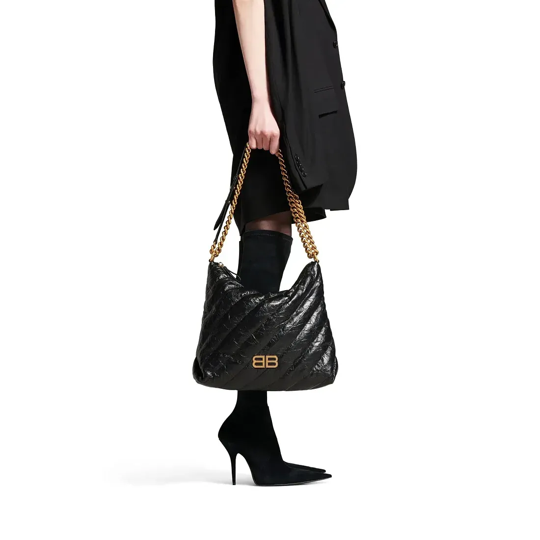 Balenciaga Сумка Crush Hobo Quilted in Black среднего формата - фото 7