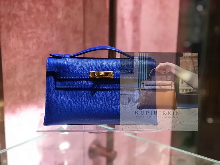 Hermes Kelly Pouchette Epsom Blue Electric Gold Hardware - фото 1