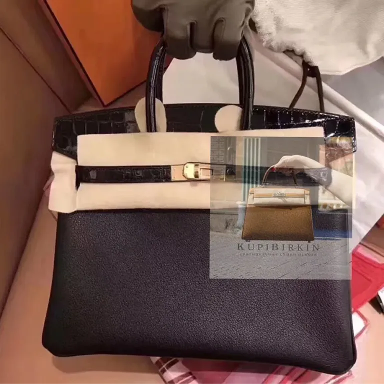 Hermes Birkin Touch 25 Noir Novillo Crocodile Niloticus Rose Gold Hardware - фото 1