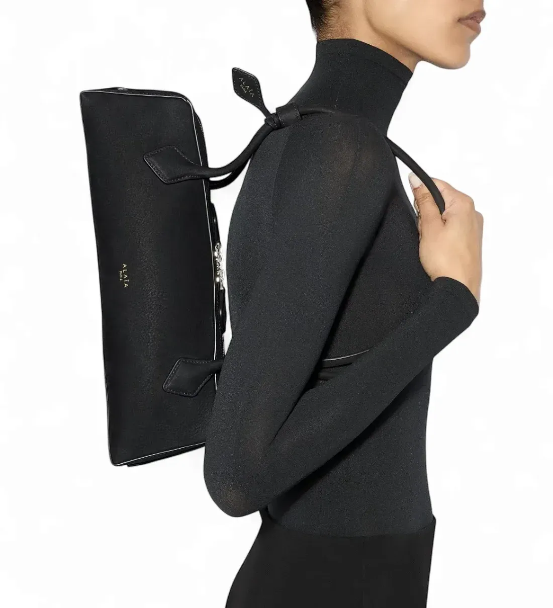 Alaïa Сумка LE TECKEL среднего размера из телячьей кожи нубука Black - фото 2
