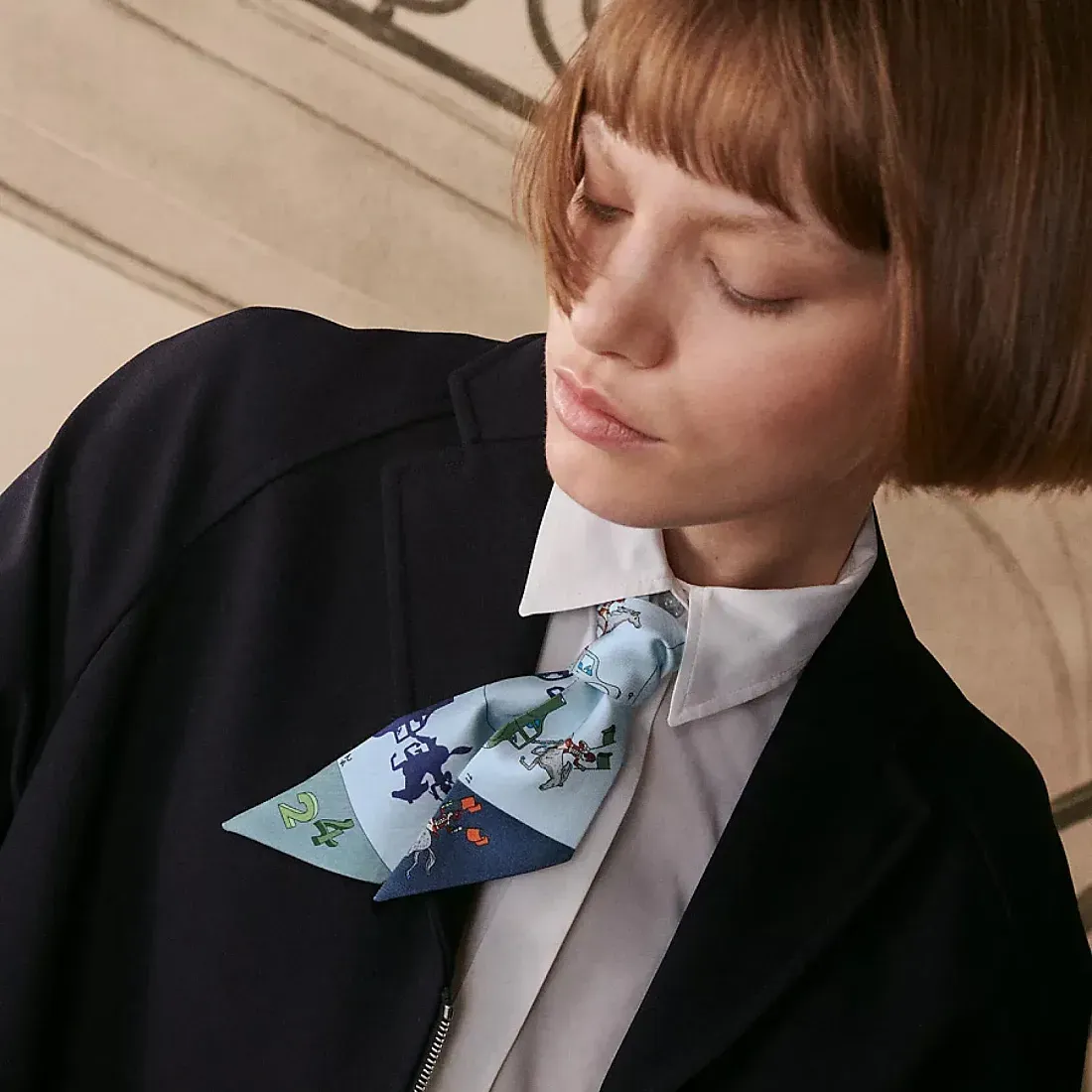 Hermès Шелковая лента Parade Twilly Bleu Glacier / Vert Amande / Or - фото 2