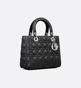 Dior Сумка Lady black grained cannage calfskin среднего формата - фото 3