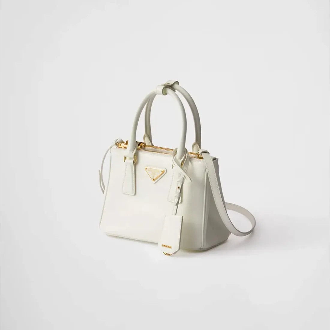 Prada Мини-сумка Galleria из лакированной сафьяновой кожи White - фото 2