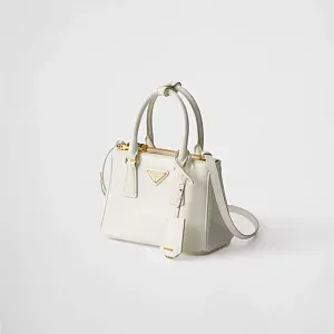 Prada Мини-сумка Galleria из лакированной сафьяновой кожи White - фото 2