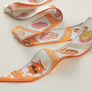 Hermès Шелковая лента Funny Ice Cream Twilly Orange / Creme / Beige - фото 3