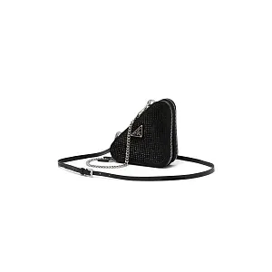 Prada Треугольная мини-сумка из атласа и кожи с декором Black - фото 1