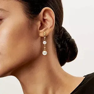 Tiffany & Co. Серьги HardWear Triple Drop Link Earrings in Yellow Gold with Freshwater Pearls - фото 2