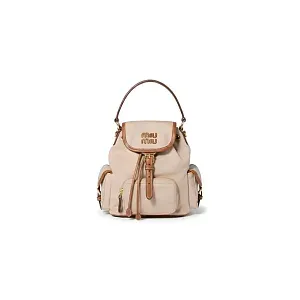 Miu Miu Рюкзак Canvas and leather backpack Cord Beige/Brandy - фото 1