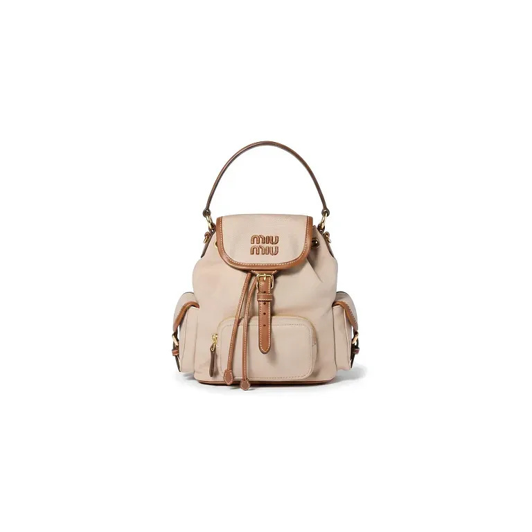 Рюкзак Canvas and leather backpack Miu Miu Cord Beige/Brandy - фото 1