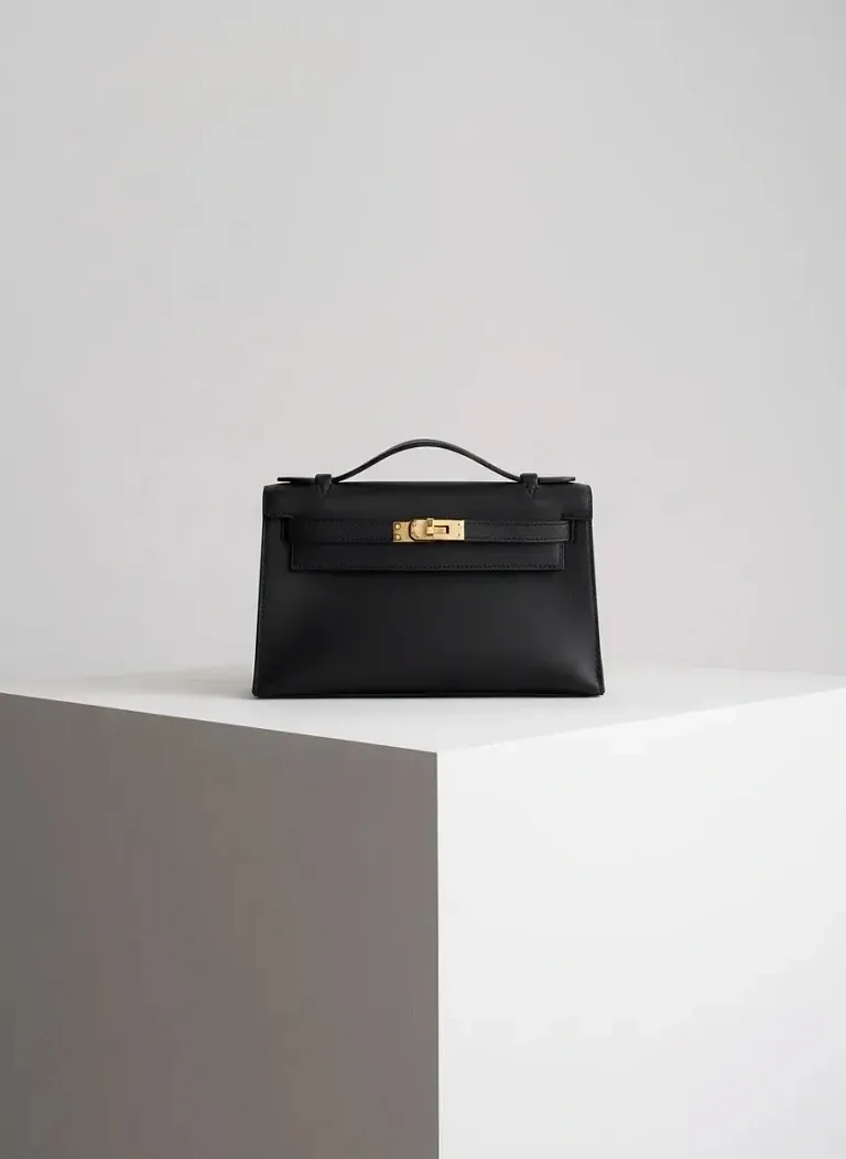 Сумка Hermes Pochette Kelly Mini Black Swift Gold Hardware - фото 1