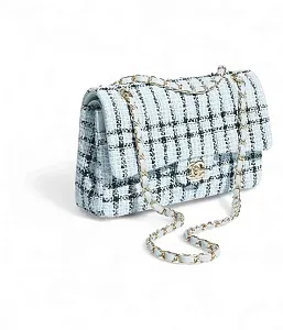 Chanel Классическая сумка 11.12 Tweed Light Blue/Black - фото 2