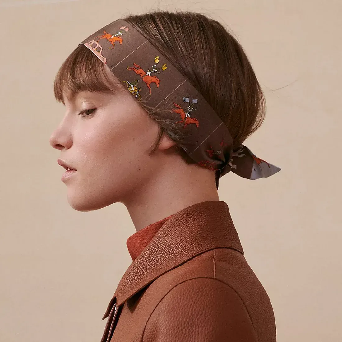 Hermès Шелковая лента Parade Twilly Marron / Gris / Orange - фото 2