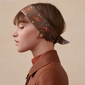 Hermès Шелковая лента Parade Twilly Marron / Gris / Orange - фото 2