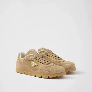 Prada Кроссовки из замши с эффектом выцветания Ecru - фото 1