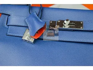 Hermès Kelly 28 Blue Brighton Capucine Evercolor Palladium Hardware - фото 8