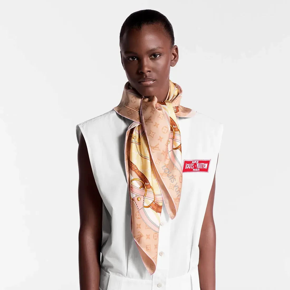 Louis Vuitton Платок-каре Flower And Straps 90 Beige - фото 2