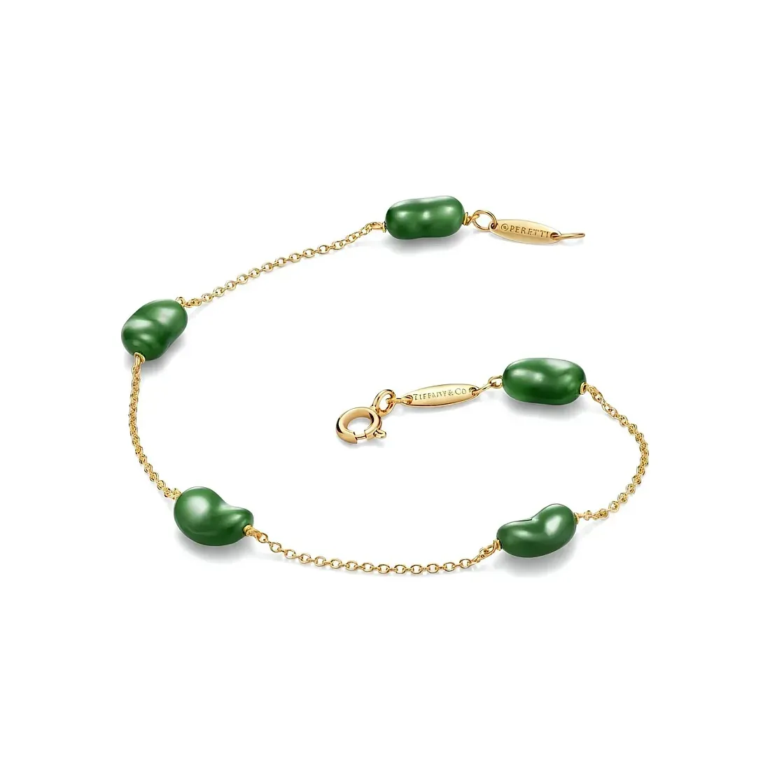 Tiffany & Co. Браслет Bean design bracelet in yellow gold and green nephrite jade - фото 4