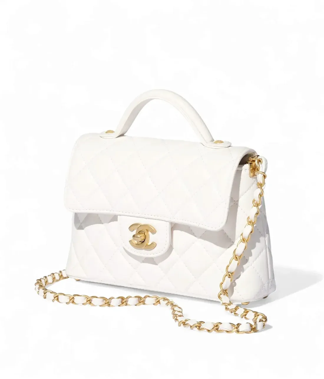 Chanel Маленькая сумка Flap с верхней ручкой White - фото 6