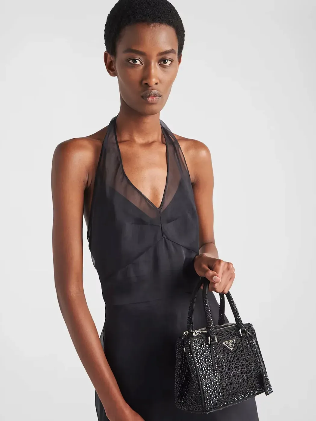 Prada Мини-сумка Galleria из атласа с кристаллами Black - фото 2