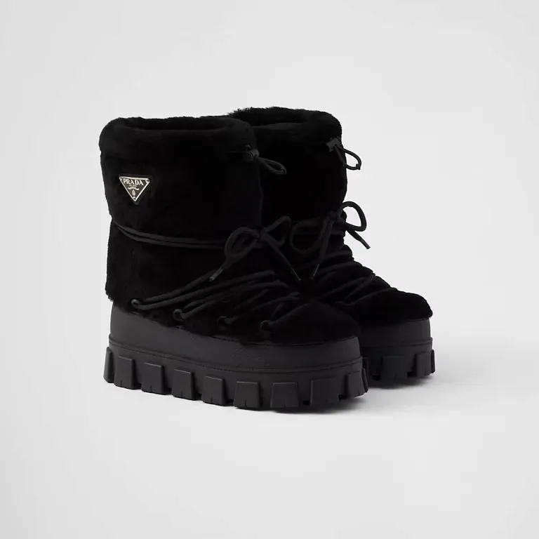 Ботильоны apres-ski из овчины Prada Black - фото 1