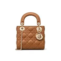Dior Сумка Lady cannage lambskin мини-формата Golden Saddle - фото 1
