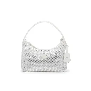 Prada Мини-сумка из сатина с кристаллами White - фото 1