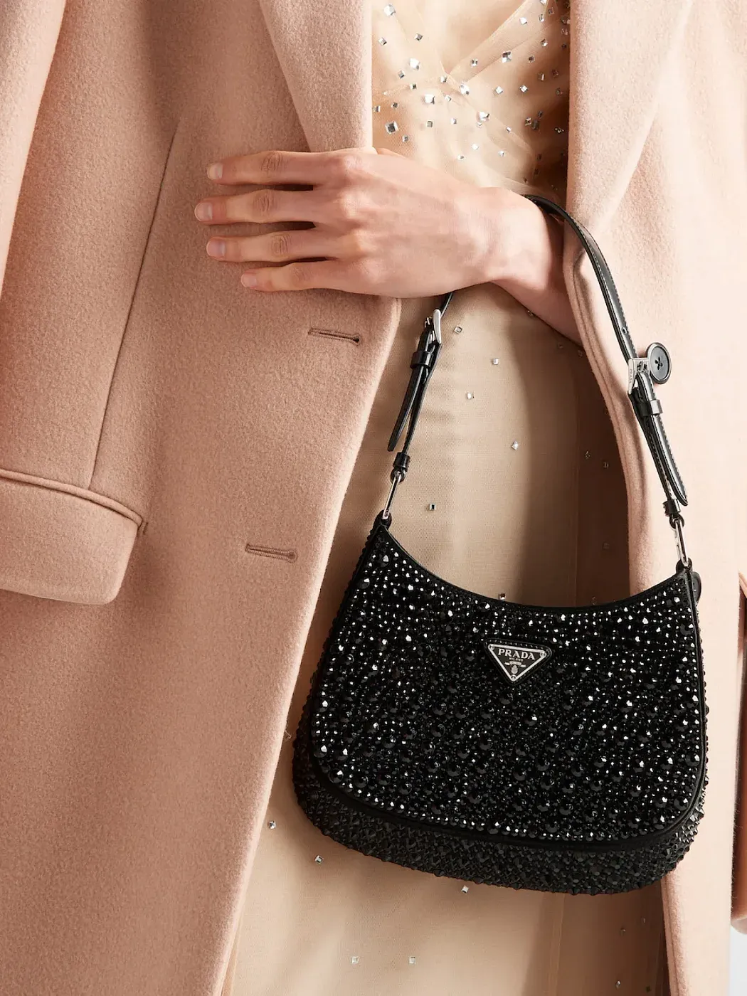 Prada Сумка Cleo из сатина с кристаллами Black - фото 6