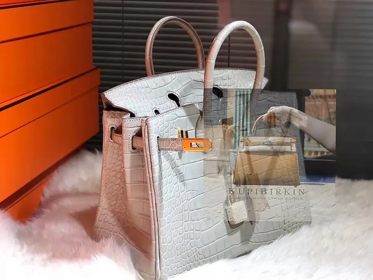 Hermes Birkin 25 Beton Alligator Mississippiensis Matte Gold Hardware - фото 2