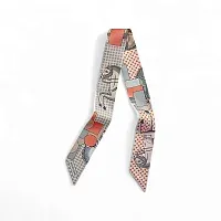 Hermès Шелковая лента Twilly Bleu Pale / Corail / Gris - фото 1