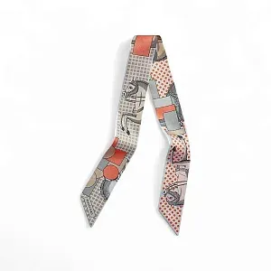 Hermès Шелковая лента Twilly Bleu Pale / Corail / Gris - фото 1