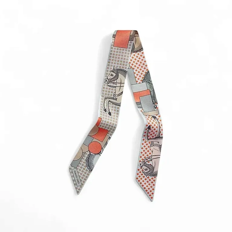 Шелковая лента Twilly Hermes Bleu Pale / Corail / Gris - фото 1