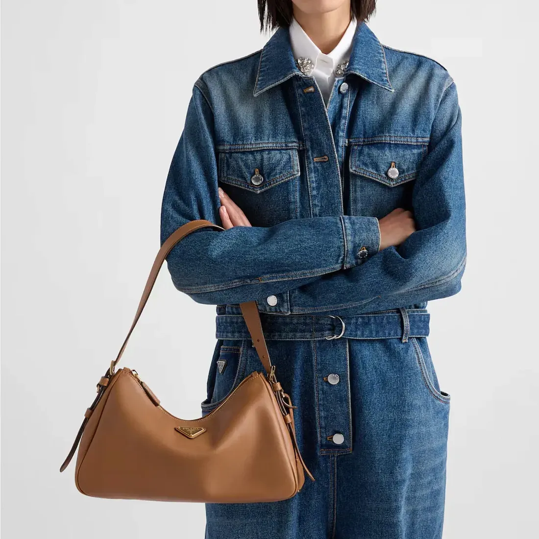Prada Сумка на плечо Aimee Medium из кожи Caramel - фото 2