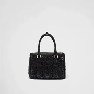Prada Мини-сумка Galleria из атласа с кристаллами Black - фото 4