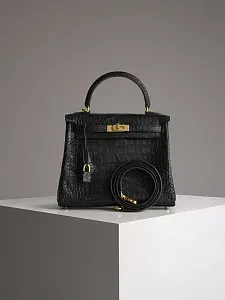 Hermès Сумка Kelly 25 Black Matt Crocodile Gold Hardware - фото 1
