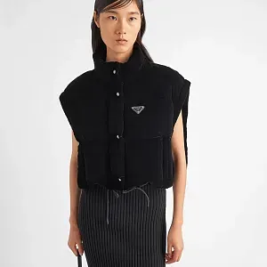 Prada Укороченный пуховик-трансформер из бархата - фото 5