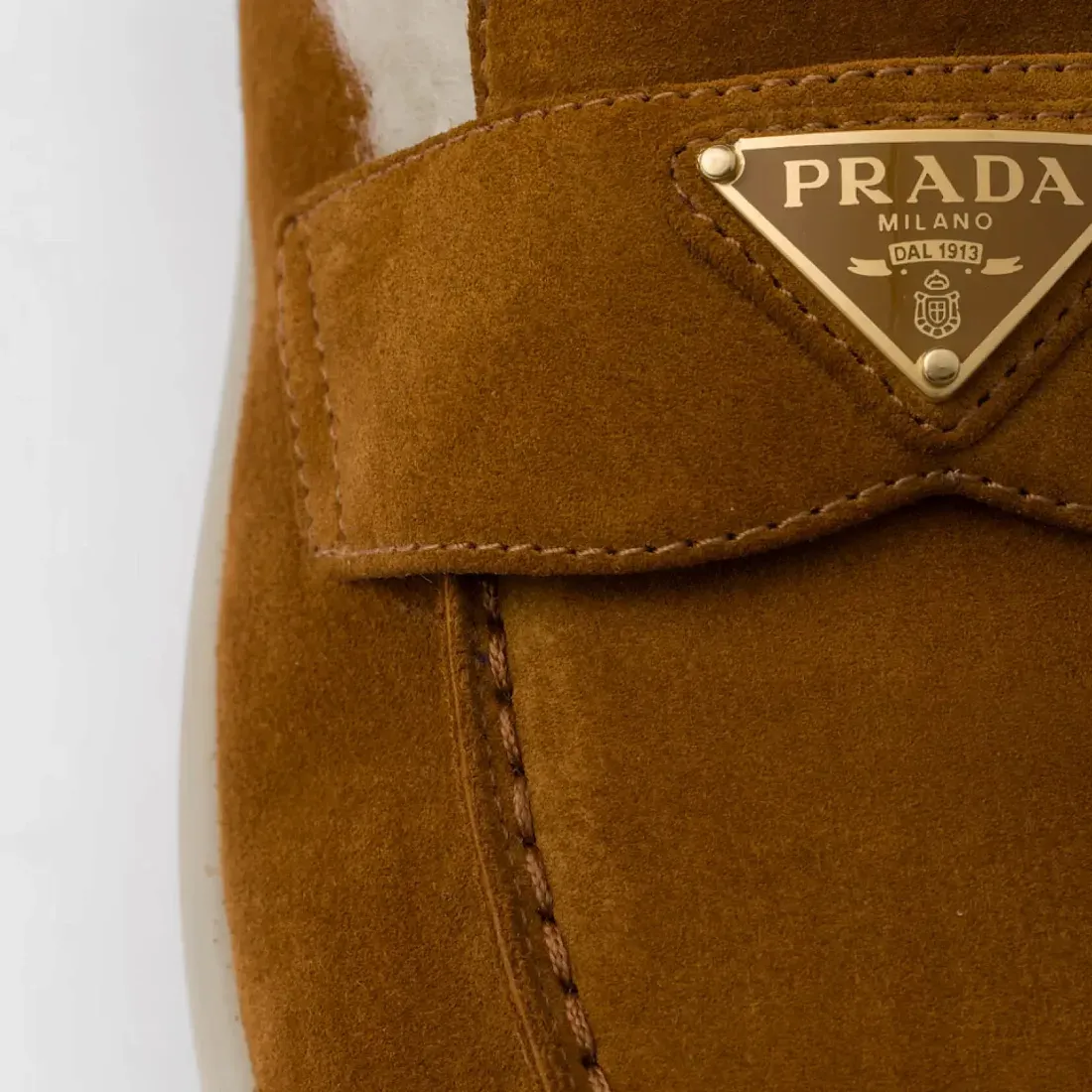Prada Мокасины из замши теленка и овчины Cognac - фото 6