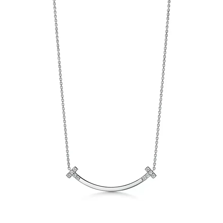 Подвеска Tiffany T Smile Medium Pendant with Diamonds White Gold - фото 1