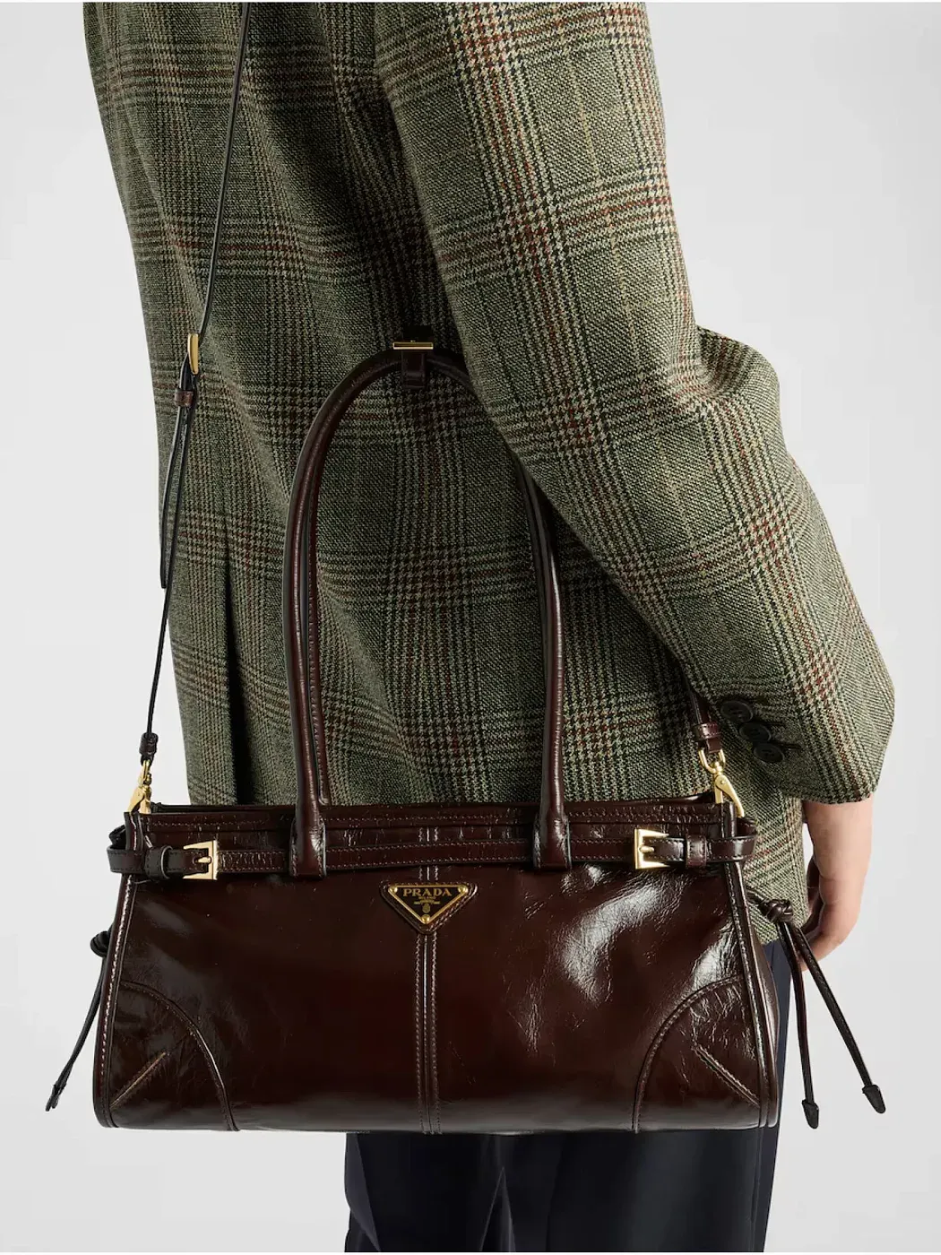 Prada Средняя кожаная сумка Dark Brown - фото 6
