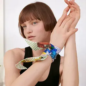 Hermès Шелковая лента Twilly Blanc / Vert / Multicolore - фото 2