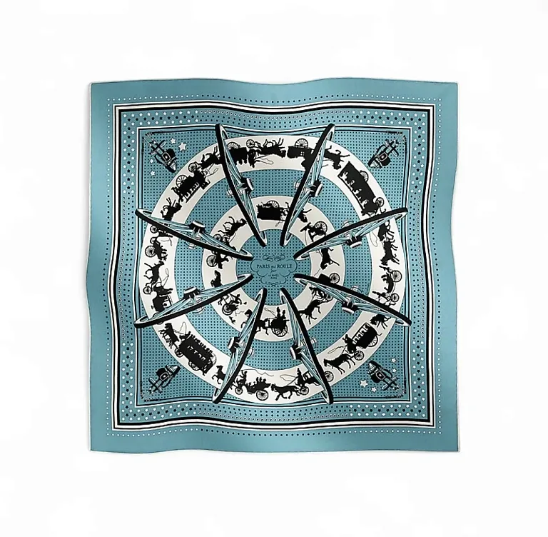 Шелковая бандана Paris Qui Roule 55 Hermes Bleu Jean / Blanc / Noir - фото 1