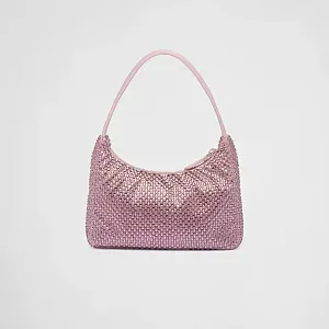 Prada Мини-сумка из сатина с кристаллами Alabaster Pink - фото 4
