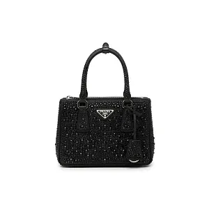 Prada Мини-сумка Galleria из атласа с кристаллами Black - фото 1
