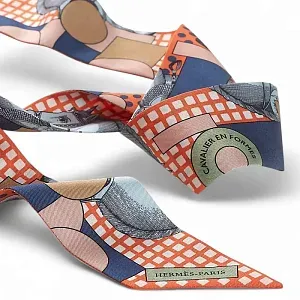 Hermès Шелковая лента Twilly Corail / Bleu / Camel - фото 3