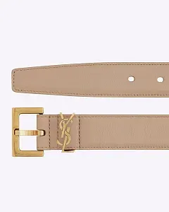 Saint Laurent Тонкий ремень Cassandre Dark Beige - фото 1