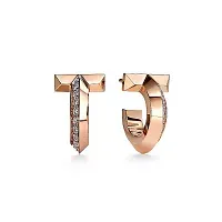Tiffany & Co. Серьги T T1 Hoop Earrings with Diamonds Rose Gold - фото 1