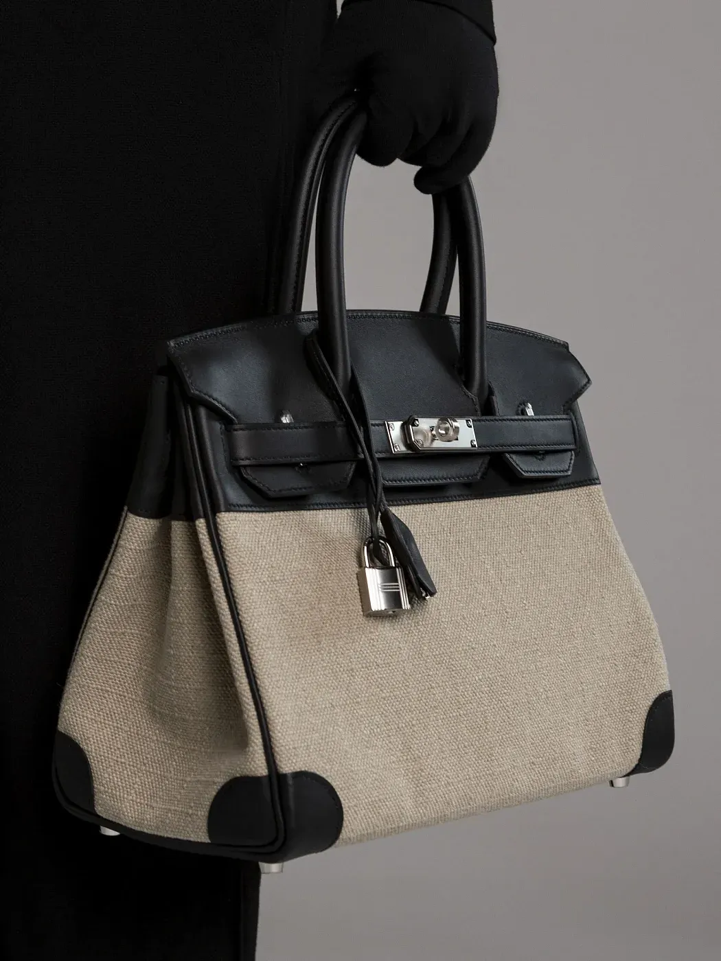 Hermès Cумка Birkin 30 Black Ficelle Toile Swift Palladium Hardware - фото 2
